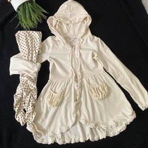 Mustard Pie Girls Cream Hi Low Hoodie Zip Sweatshirt Ruched Dot Leggings Set 6